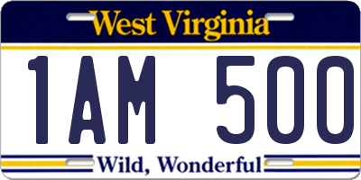 WV license plate 1AM500