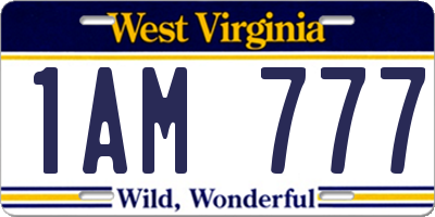 WV license plate 1AM777