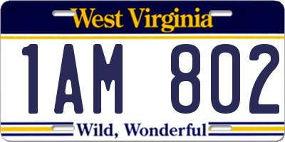 WV license plate 1AM802