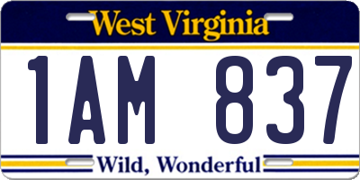 WV license plate 1AM837