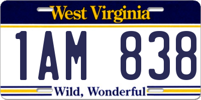 WV license plate 1AM838