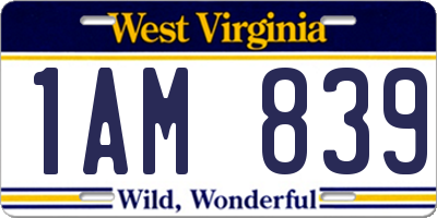 WV license plate 1AM839