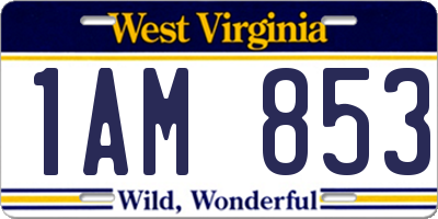 WV license plate 1AM853