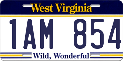 WV license plate 1AM854