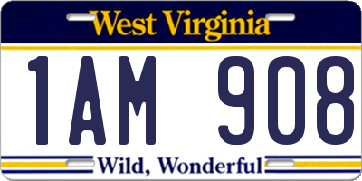 WV license plate 1AM908