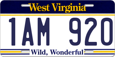 WV license plate 1AM920