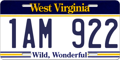 WV license plate 1AM922