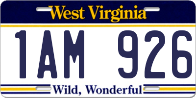 WV license plate 1AM926