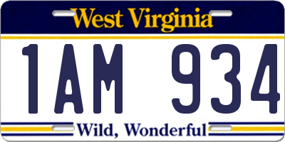 WV license plate 1AM934