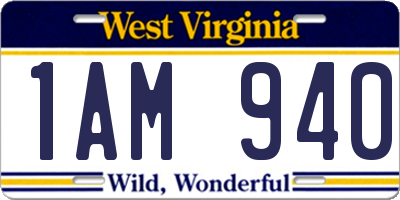 WV license plate 1AM940
