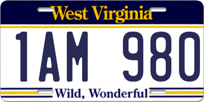 WV license plate 1AM980