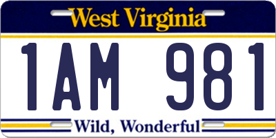 WV license plate 1AM981