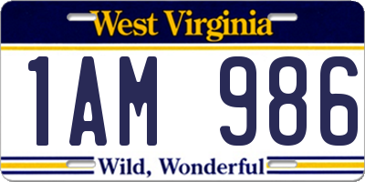 WV license plate 1AM986