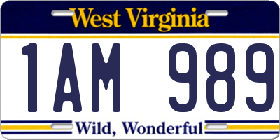 WV license plate 1AM989