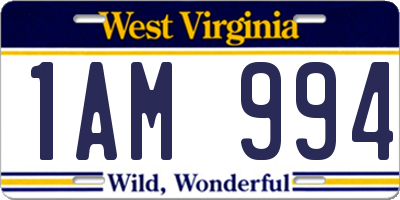 WV license plate 1AM994