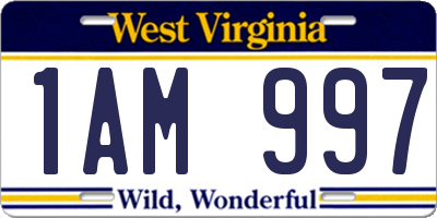 WV license plate 1AM997