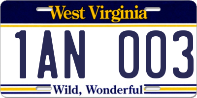 WV license plate 1AN003