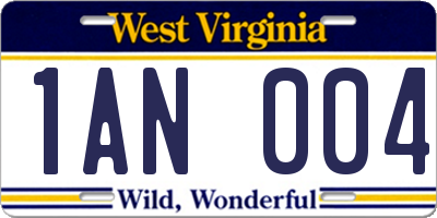 WV license plate 1AN004
