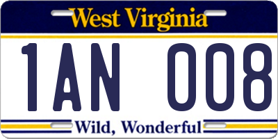 WV license plate 1AN008