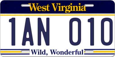 WV license plate 1AN010