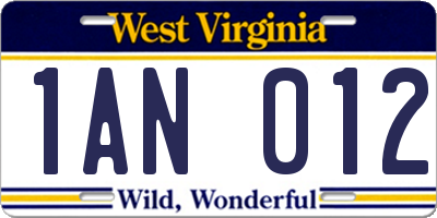 WV license plate 1AN012