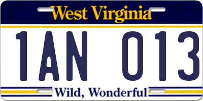 WV license plate 1AN013