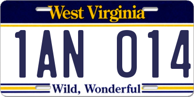 WV license plate 1AN014