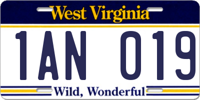 WV license plate 1AN019