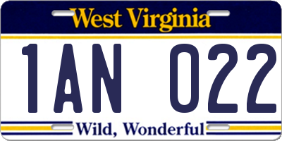 WV license plate 1AN022