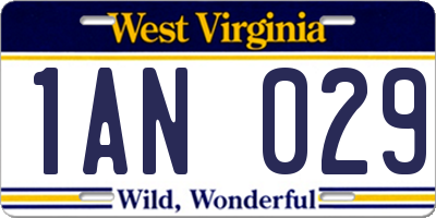 WV license plate 1AN029