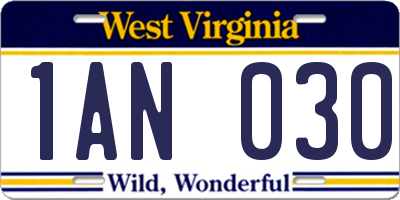 WV license plate 1AN030