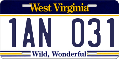 WV license plate 1AN031