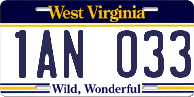 WV license plate 1AN033