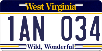 WV license plate 1AN034