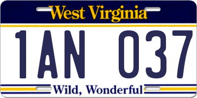 WV license plate 1AN037