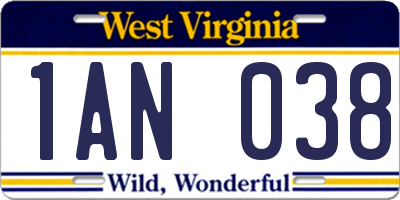 WV license plate 1AN038