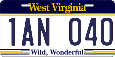 WV license plate 1AN040
