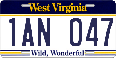 WV license plate 1AN047