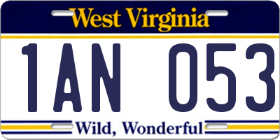 WV license plate 1AN053