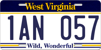 WV license plate 1AN057