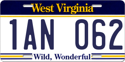 WV license plate 1AN062