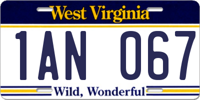 WV license plate 1AN067