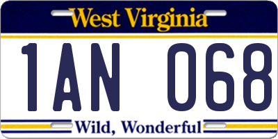WV license plate 1AN068