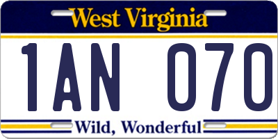 WV license plate 1AN070