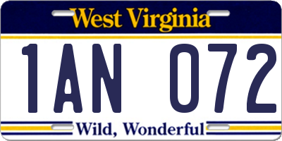 WV license plate 1AN072