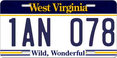 WV license plate 1AN078