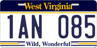 WV license plate 1AN085
