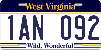 WV license plate 1AN092