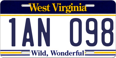 WV license plate 1AN098