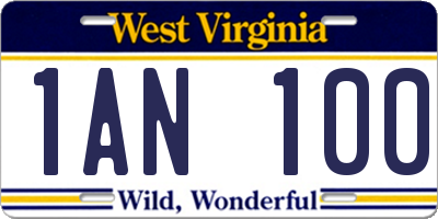 WV license plate 1AN100